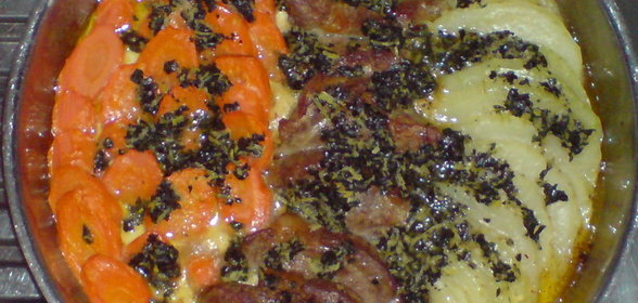 Мясо с овощами под базиликово-лимонным маслом