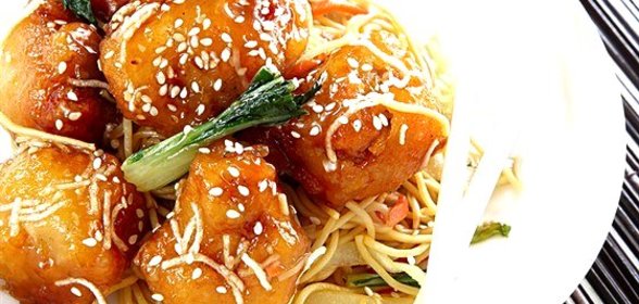 Медовая курица с овощами