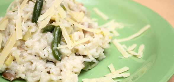 Зеленое ризотто с грибами