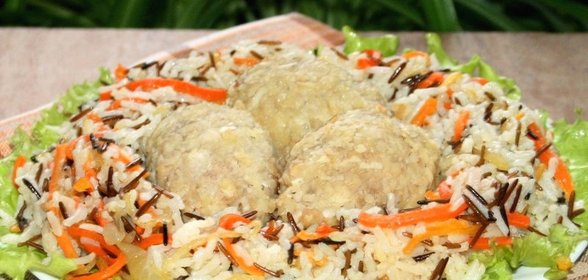 Мясные мини-зразы с сырной начинкой с рисом Басмати MIX и овощами Птичье гнездо за 20 минут