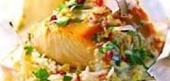 Запеканка с рисом и треской под кокосовым соусом