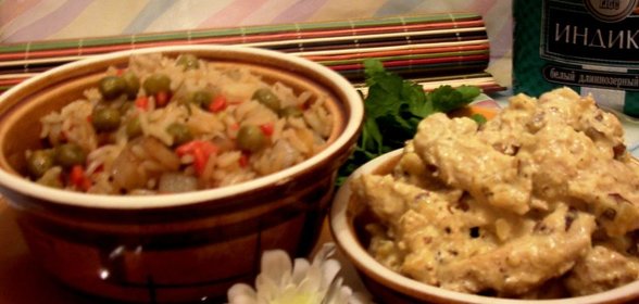 Куриная грудка карри и плов с картошкой