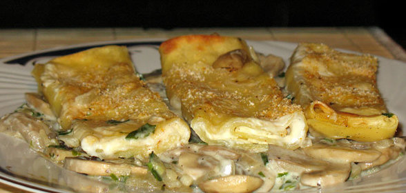 Рикотта-Канноли, запечёные с грибами (Cannoli di ricotta su gratin di funghi)