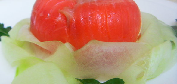 Тимбали из форели с огуречным папарделле