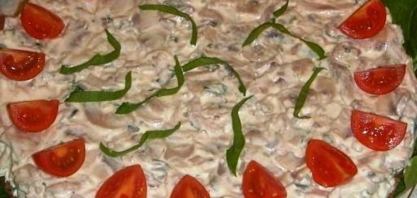 Сырный тортик с ветчиной и грибами