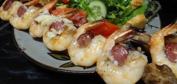 Креветки с Колбаской и Грибами