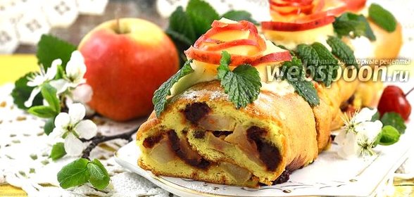 Быстрый рулет с яблоками и консервированной вишней