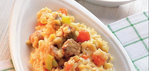 Ризотто с телятиной, овощами и лимоном