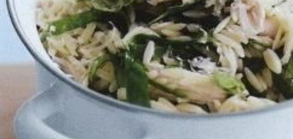 Ризони с сыром, куриным мясом, шпинатом и базиликом