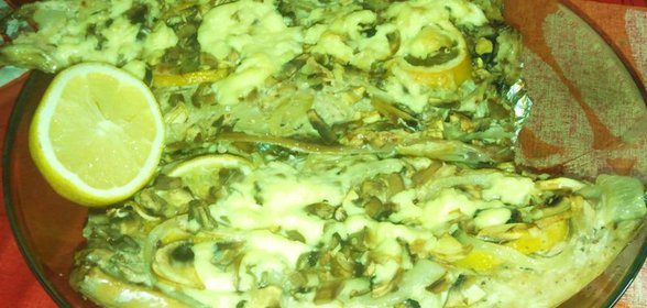 Скумбрия запеченная с грибами