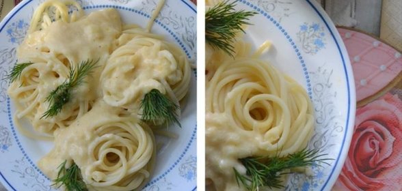 Спагетти с густым сырным соусом