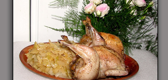 Квашенная капуста с шампанским и перепела