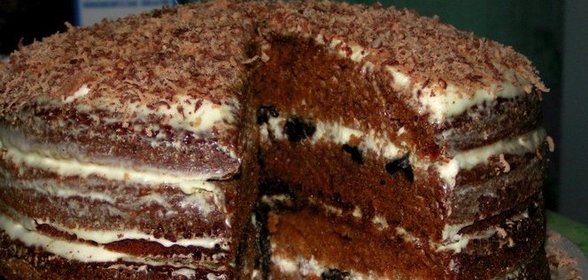 Шоколадный торт с черносливом и орехами