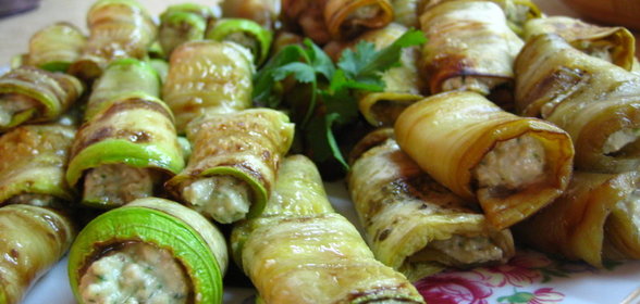 Рулетики из баклажанов и цуккини (постные)