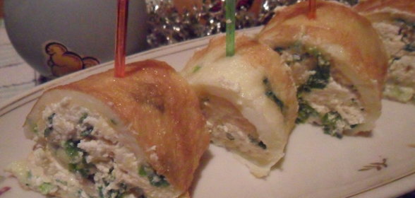 Канапе из омлета с творогом (экспресс-закуска к Новогоднему столу)