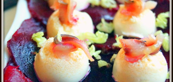 Карпаччо из печёной свеклы с икорной панна коттой. Для именинницы Светочки swet1