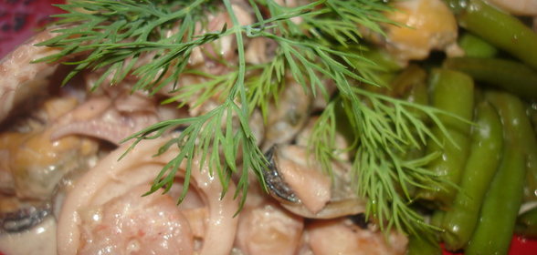 Соте из морепродуктов со спаржевой фасолью