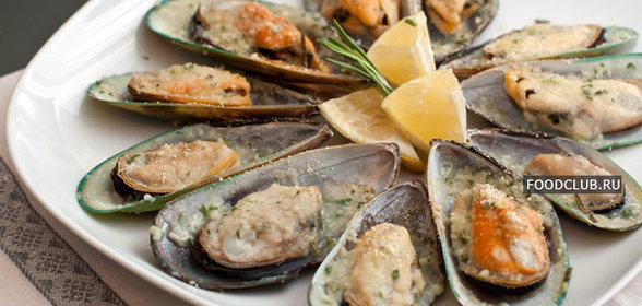 Мидии в ракушках запеченные