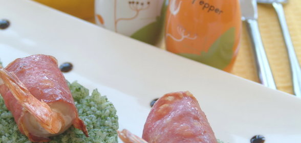 Рыбные рулетики с креветкой со шпинатным рисом