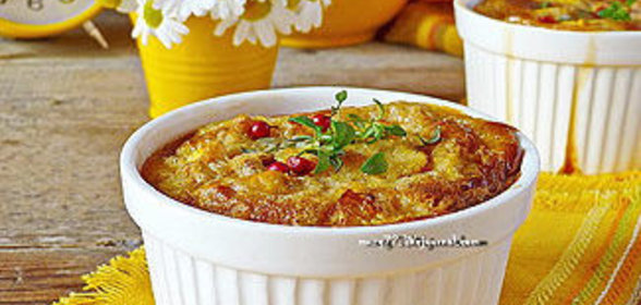 Сlafoutis с персиком и копчёным адыгейским сыром