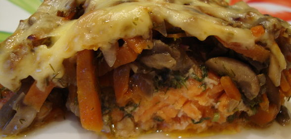 Пикантная форель с грибами,мятой и имбирно-лимонным соусом