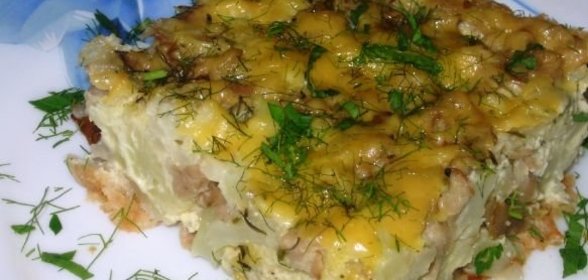Запеканка из цветной капусты и грибов