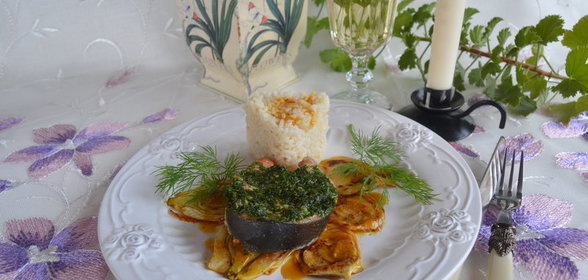 Кижуч с укропом фенхелем и апельсином