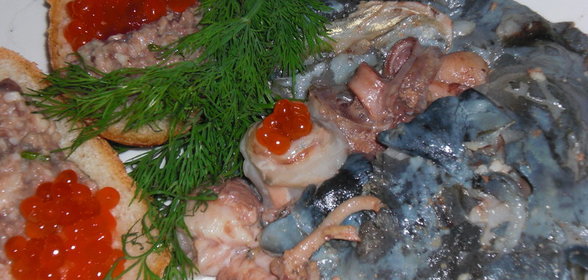 Закуска из головы и печенки Мраморного сома