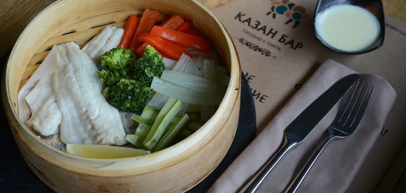 Сибас на пару с овощами