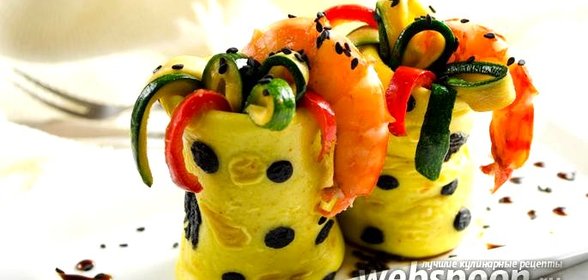 Закуска из блинчиков с морепродуктами