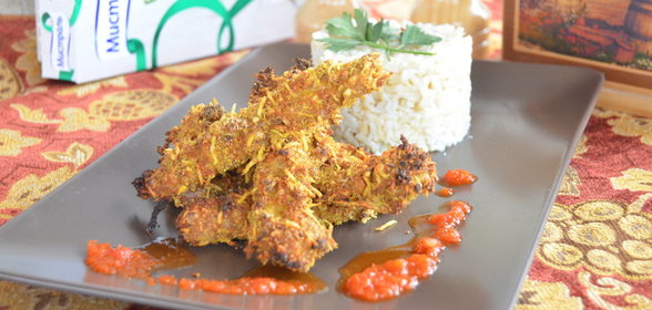 Филе индейки в хрустящей чесночной панировке с рисом индика браун за 35 минут