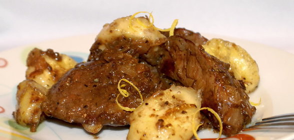 Печень индейки с бананом и ромом