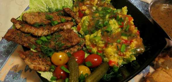 Нежный эскалоп с кукурузной кашей