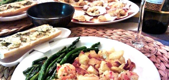 Креветки тигровые с чесноком и зеленым луком