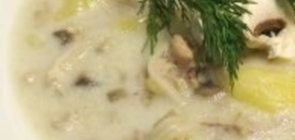 Куриный суп с грибами и плавленым сыром