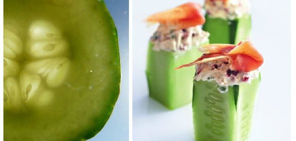 Огурцы с начинкой из козьего сыра, фундука и ветчины