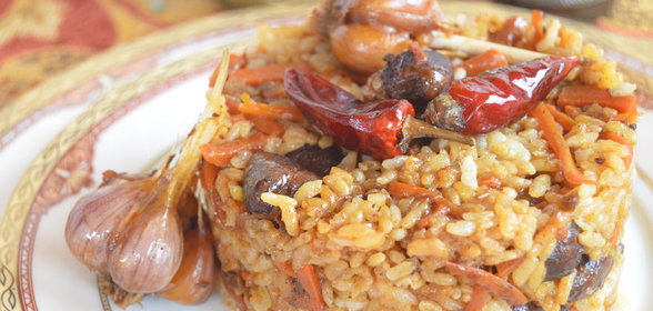 Плов с куриными сердечками