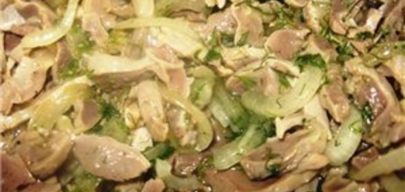 Закуска из куриных пупков (желудочков)