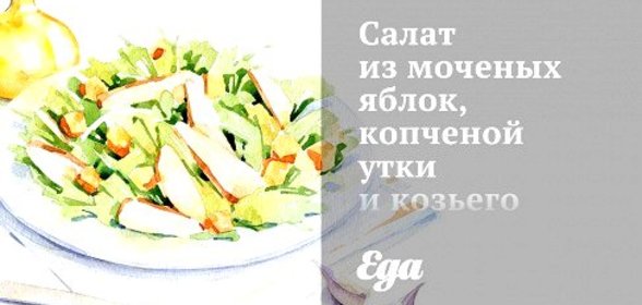 Салат из моченых яблок, копченой утки и козьего сыра