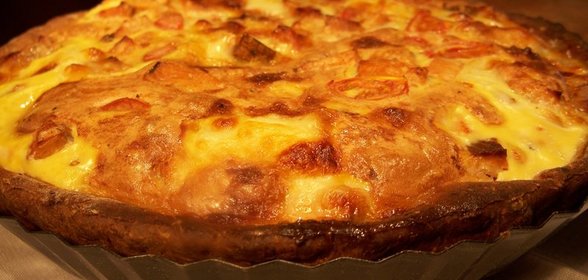 Киш с лососем, черри и моцареллой (масимально облегченный вариант)