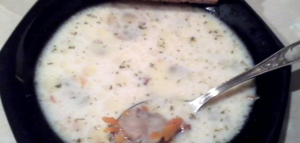 Куриный бульон с грибами и плавленным сырком