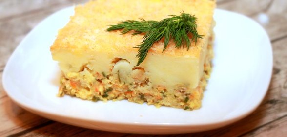 Рыбная запеканка с картофельным пюре