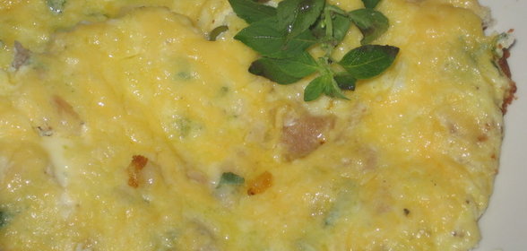 Омлет с беконом, горошком и мятой