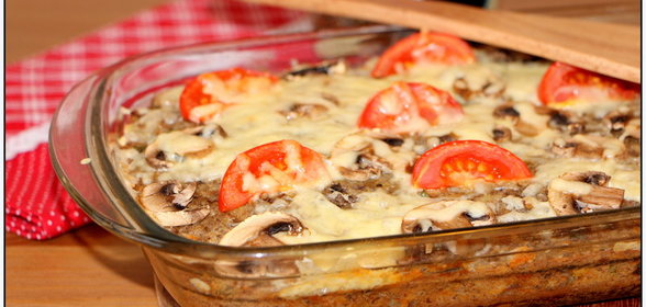 О-Гратен (gratin) из зеленой чечевицы с грибами