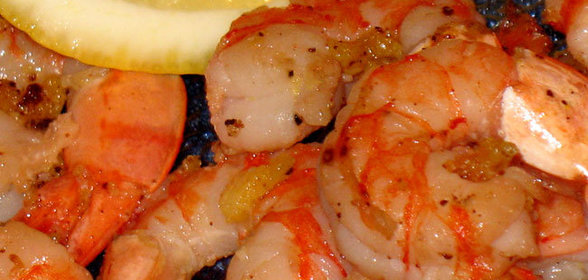 Замаринованные в вине,жареные тигровые креветки