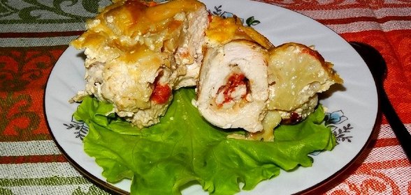 Куриные рулетики с цветной капустой в сливках