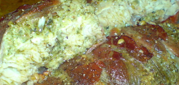 Морская форель с песто и Пармской ветчиной