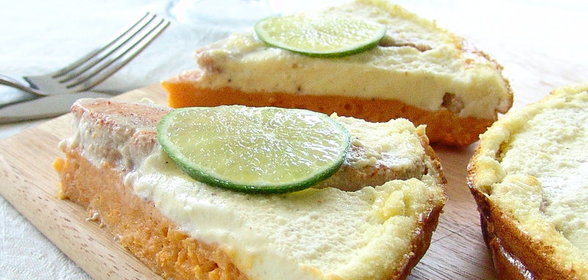Закусочный рыбный торт, на основе из батата, с яично-кремовой заливкой