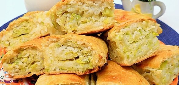 Пирог с рисом, луком -пореем и сыром