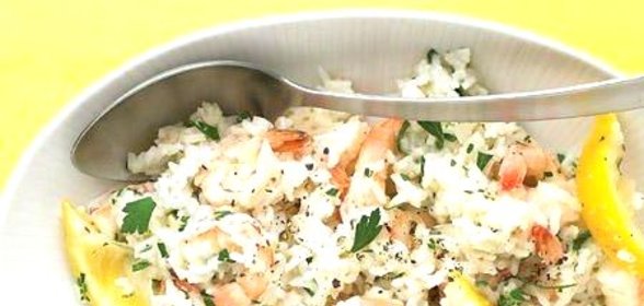 Креветки с лимоном и рисом